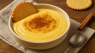 Natillas de vainilla con galleta.