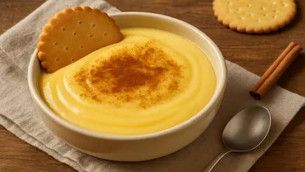 Natillas de vainilla con galleta.