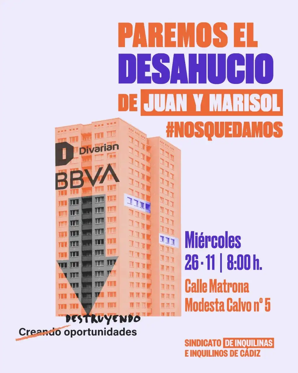 Acusan al BBVA y a un fondo buitre de intentar desahuciar en Cádiz a una familia que vive con una pensión de invalidez