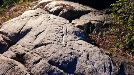 Piedra grande con las runas talladas, si distingue un barco.