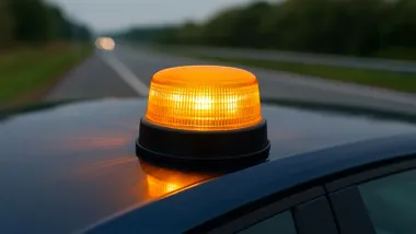 Baliza luminosa en color naranja en el techo de un vehículo.