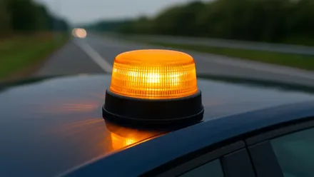 Baliza luminosa en color naranja en el techo de un vehículo.