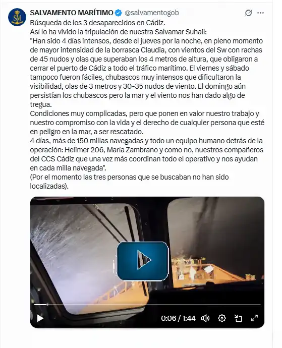 Así ha sido la infructuosa búsqueda de los tres tripulantes de la narcolancha aparecida el jueves en Cádiz