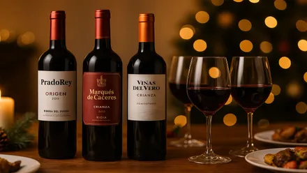 Botellas de vino con sus copas.