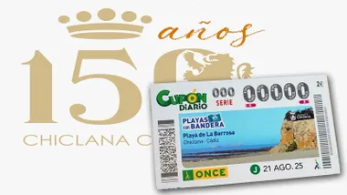 Sello de 150 años de Chiclana como Ciudad y un Cupón de la ONCE.