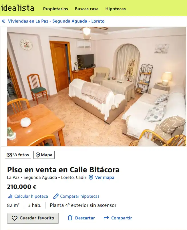 Captura de la pantalla de una de las webs de venta de pisos con una de las casas en Puntales de 82 metros cuadradados por algo más de 200.000 euros.