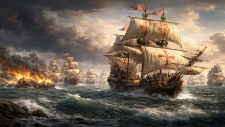 Diferentes galeones que formaban la Armada Invencible.