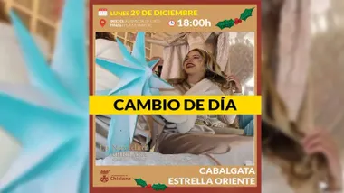 Cartel anunciando que se retrasa la salida de la Estrella de Oriente en Chiclana.