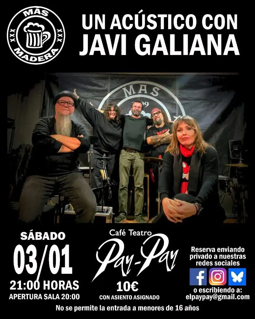 Cartel del concierto acústico de Más Madera con Javier Galiana.