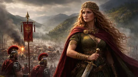 Reina britana Cartimandua y tropas romanas.