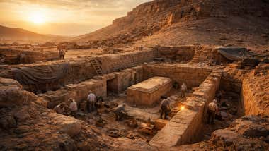 Yacimiento y trabajos en la tumba del faraón desconocido.