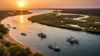 Barcos faenando en el Guadalquivir.
