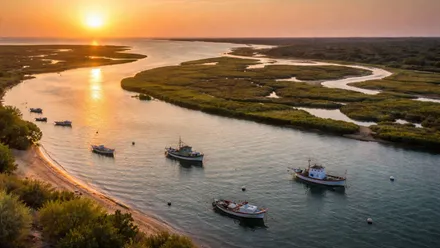 Barcos faenando en el Guadalquivir.