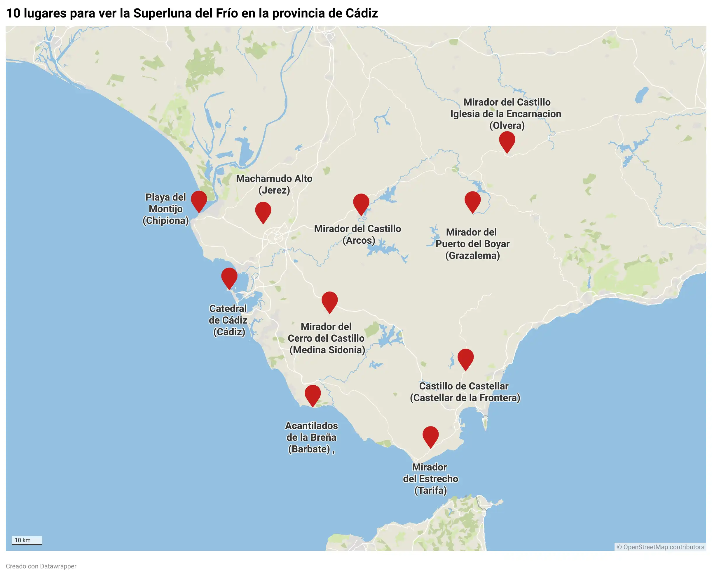 10 lugares para ver y fotografiar la última Superluna del año en la provincia de Cádiz