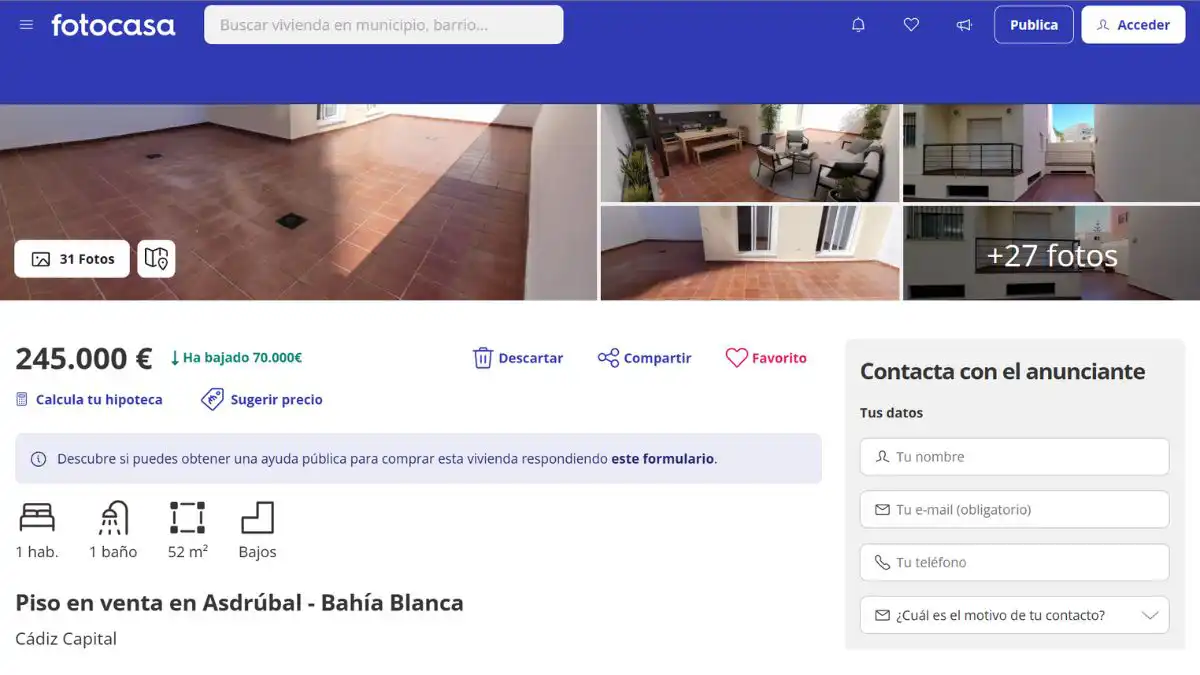 Anuncio de un piso en la zona de Asdrúbal por menos de 250.000 euros. Foto: Fotocasa.