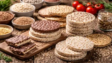 Tortitas de cereales apiladas, normales o de chocolate.