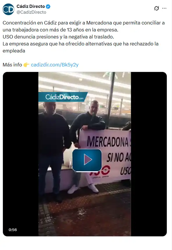Concentración en Cádiz para exigir a Mercadona que permita conciliar a una trabajadora