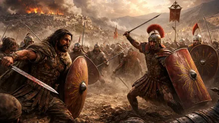 Fragor de la batalla con Viriato y un soldado romano.