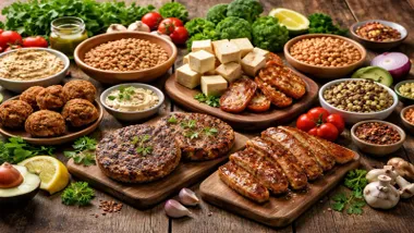 Diferentes platos de carne vegetal.