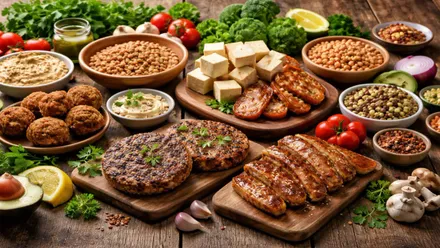 Diferentes platos de carne vegetal.