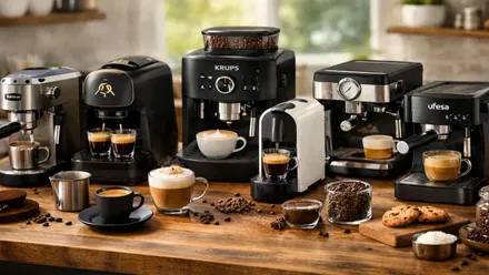 Cafeteras negras en diferentes modelos y tamaños.