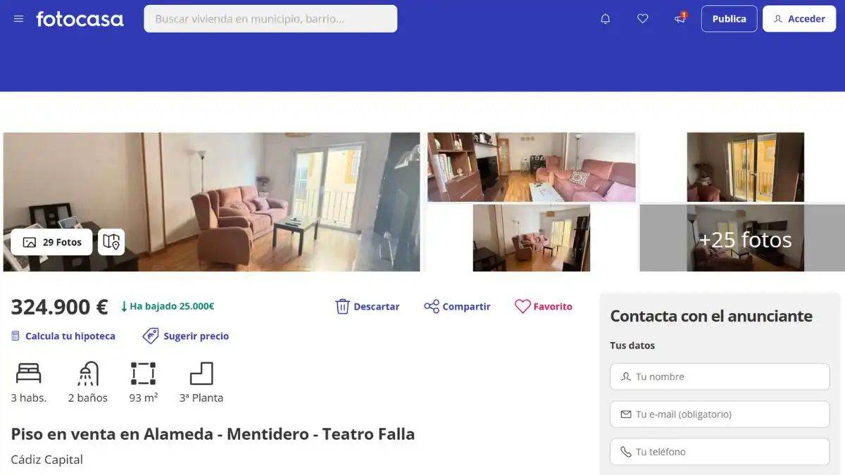 Uno de los anuncios de pisos en la zona de El mentidero en la web de Fotocasa.