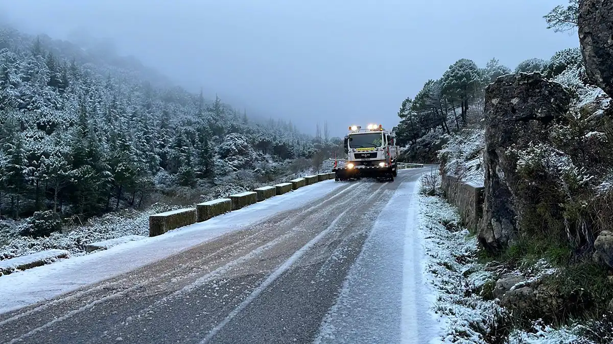 Operarios de mantenimiento vial trabajando para reabrir una de las váis cortadas. Foto: Canal Sierra de Cádiz.