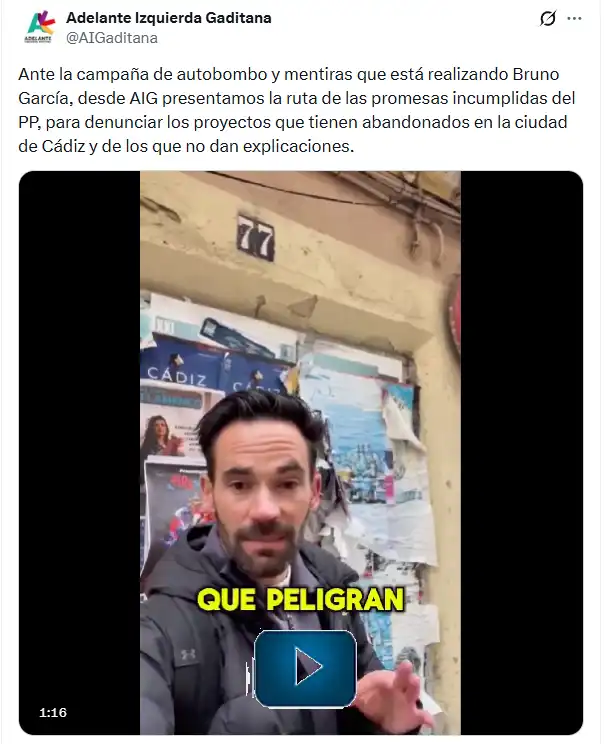 Adelante Izquierda Gaditana lanza la “ruta de las promesas incumplidas” frente a la gira por obras de Bruno García