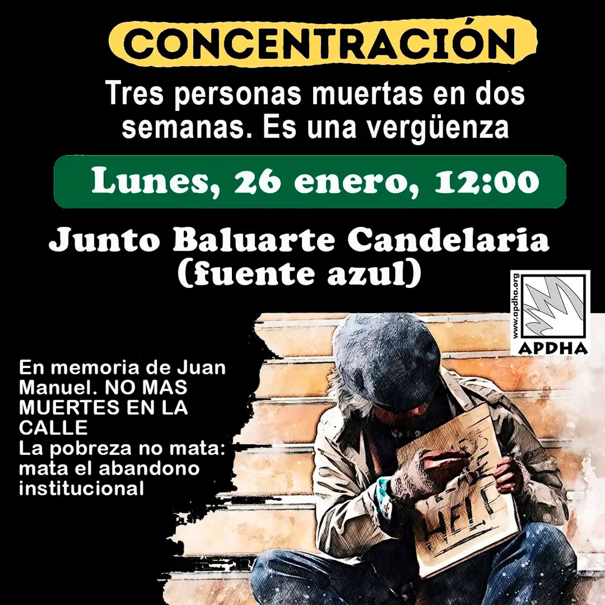 Convocado una nueva concentración tras la tercera muerte de una persona sin hogar en la calle en Cádiz en apenas dos semanas