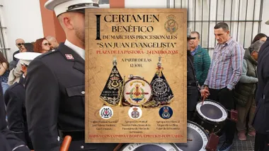 Banda tocando y el cartel del certamen en primer término.