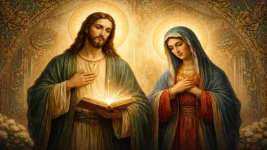 Representación piadosa de Jesús de Nazaret y la Virgen María a su derecha.