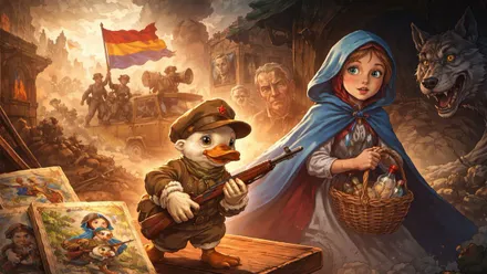 Identificación del "Patito Feo" como un republicano y "Caperucita Roja" como falangista.