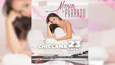 María Parrado en el cartel del concierto en tonos rosas y blancos.