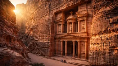 Petra, el templo tallado sobre la roca en Jordania.