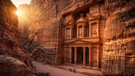 Petra, el templo tallado sobre la roca en Jordania.