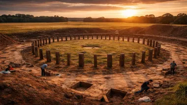 Postes de madera que forman el "Stonehenge" danés.