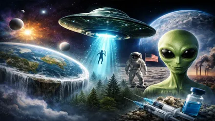 Imagen que ilustra la "Tierra Plana", la llegada a la Luna, las vacunas o los extraterrestres.