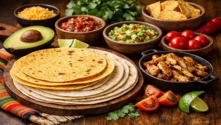 Tortitas mexicanas e ingredientes vegetales como tomate o jalapeños.