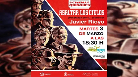 Cartel, con una serie de caras con matices marrones. Destacan, en el resto, los colores azul, blanco y rojo.