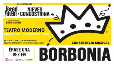 Cartel en amarillo y blanco con letras negras de "Borbonia".