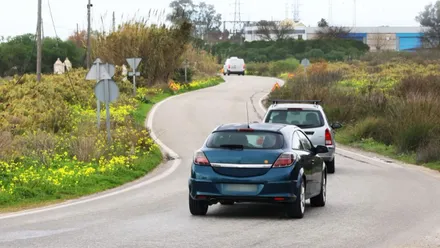 Coches por la carretera del camino de Santa Teresa.