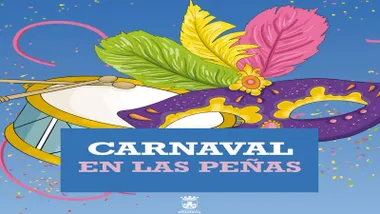 Cartel del Carnaval de Peñas de Chiclana con un tambor y una máscara.
