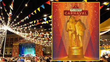 Plaza y cartel del Carnaval en San Fernando.