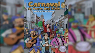 Cartel en versión cómic del Carnaval de Puerto Real.