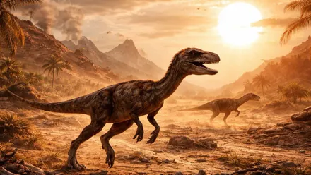 Dos dinosaurios T-Rex corren.