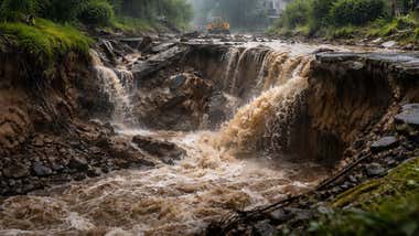 Tierra abierta por el efecto del agua y de los hidrosismos o hidromotos.
