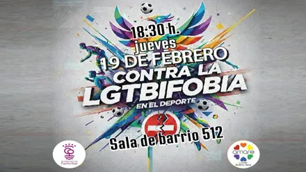 Cartel en fondo gris y muy colorido del 19 de febrero y actos LGTBI+ en Puerto Real.