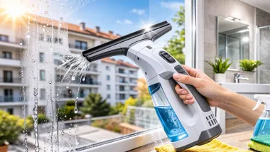 Cristal reluciente y la máquina de Aldi trabajando sobre el mismo.