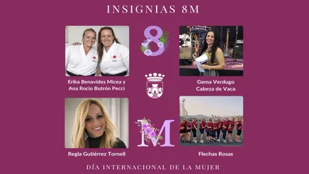 Cuadro en morado con el rosto de las mujeres galardonadas en Chiclana de cara al 8M.