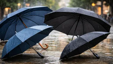 Paraguas negros abiertos.